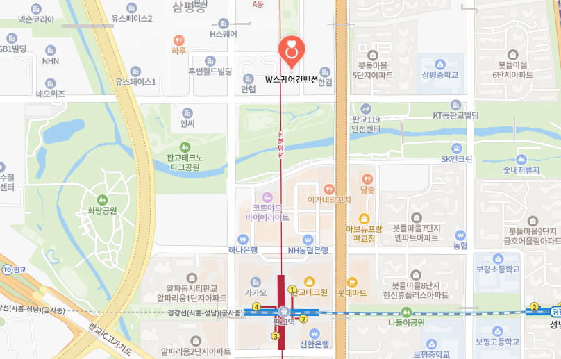 판교 W스퀘어컨벤션 지도